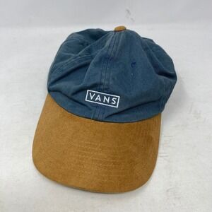Vans Mens Navy Blue Tan Suede Brim Strapback Dad Hat Embroidered Box Logo Cap